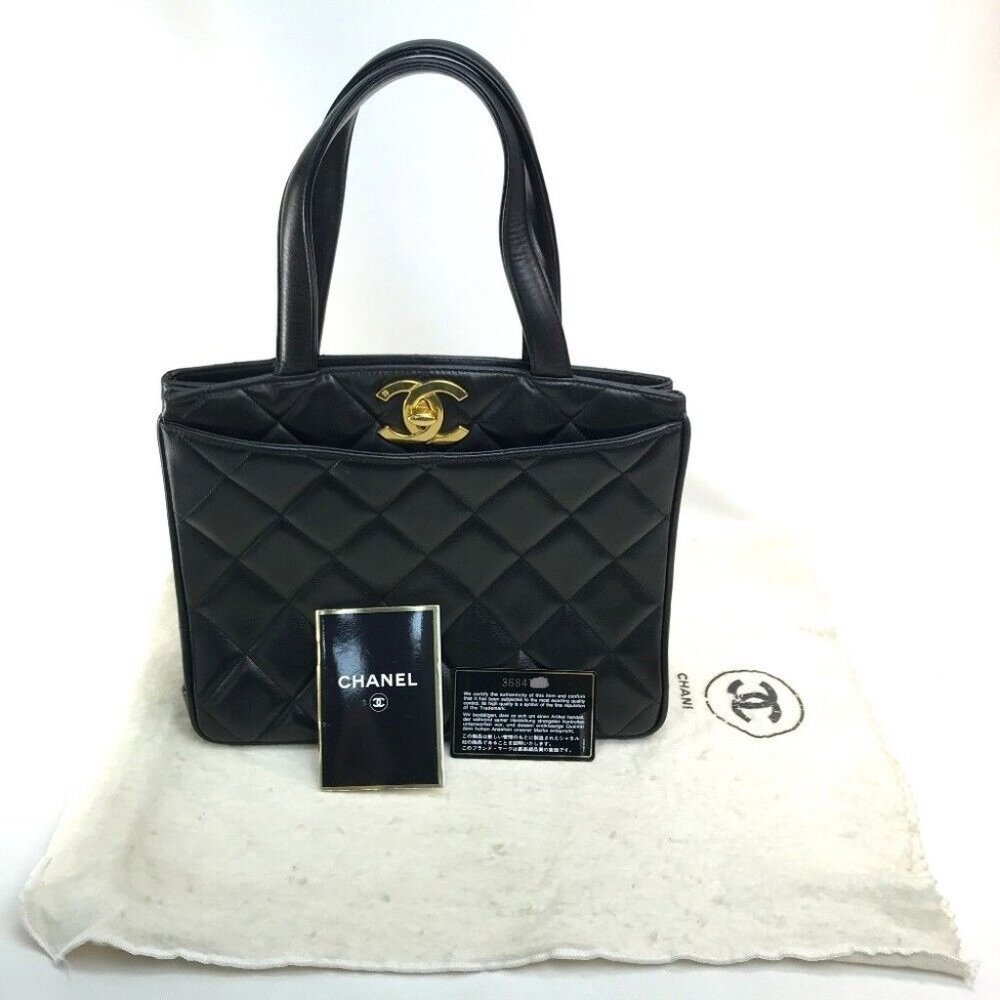 CHANEL CC Mark Matelasse Hand Bag Tote Bag Lambskin Leather Black/GoldHardware